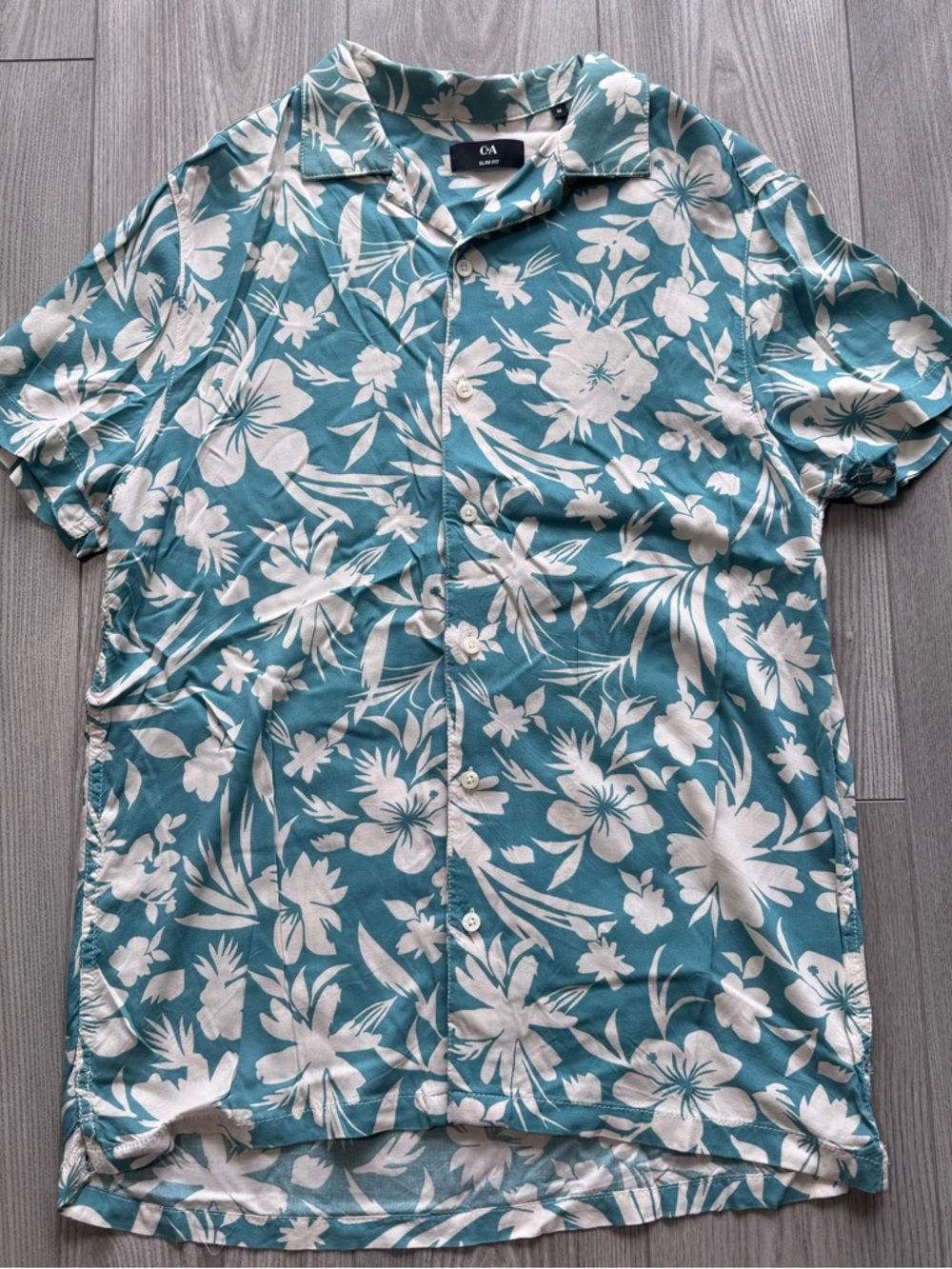 Teal Floral Short-Sleeve Button-Down Shirt